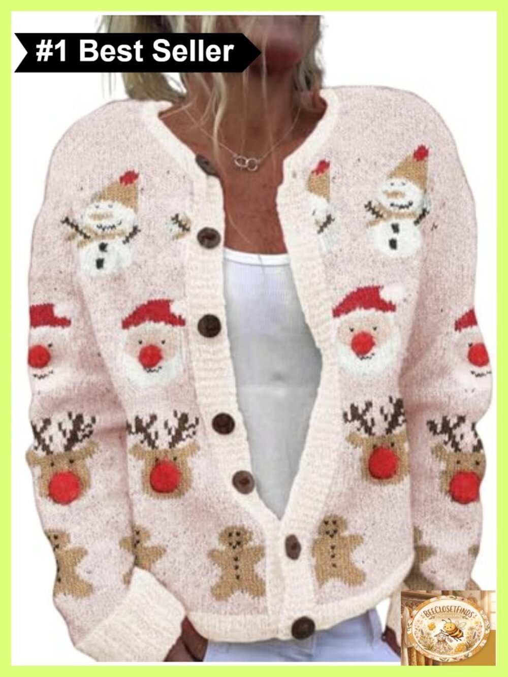 Women's Funny Christmas Tree Elk Button Knit Cardigan Sweater Long Sleeve
